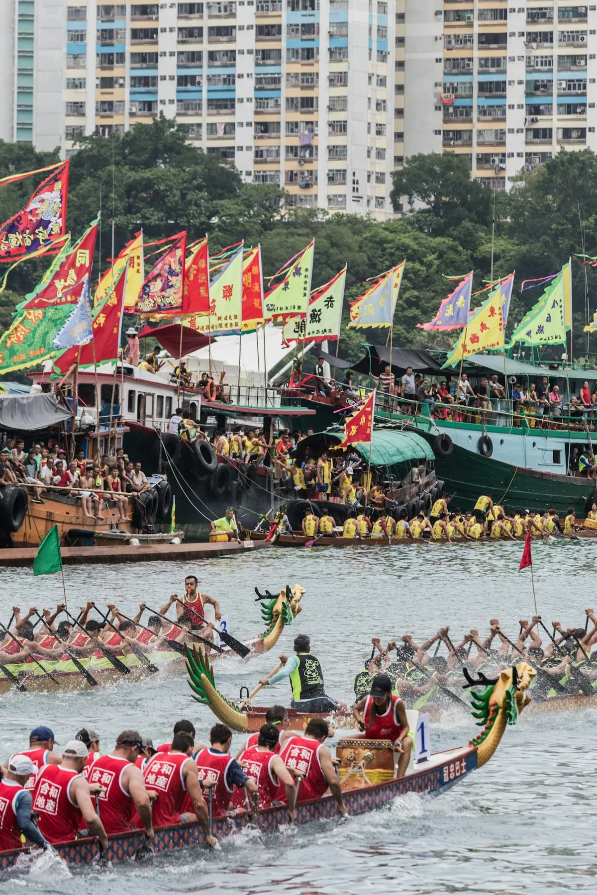 Traditional Chinese dragon boat racing scene